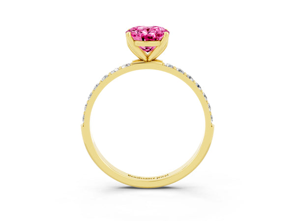 Yellow gold Oval Cut Pink Sapphire Solitaire Engagement Ring with Round  Pavé Band and Prong Setting