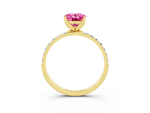 Yellow gold Oval Cut Pink Sapphire Solitaire Engagement Ring with Pavé Band and Prong Setting_3