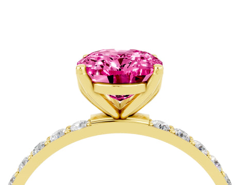 Yellow gold Oval Cut Pink Sapphire Solitaire Engagement Ring with Pavé Band and Prong Setting_4