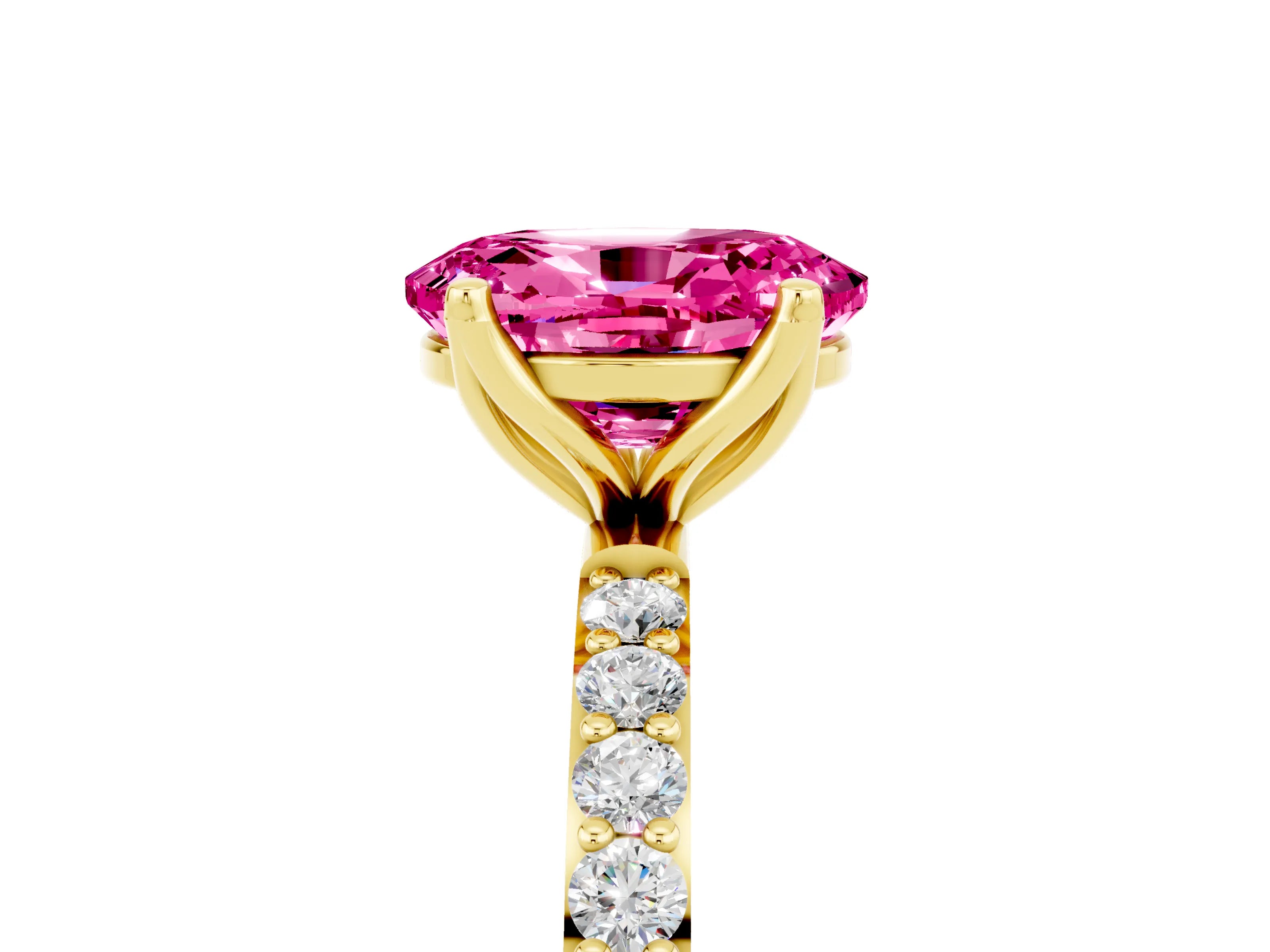 Yellow gold Oval Cut Pink Sapphire Solitaire Engagement Ring with Pavé Band and Prong Setting_5