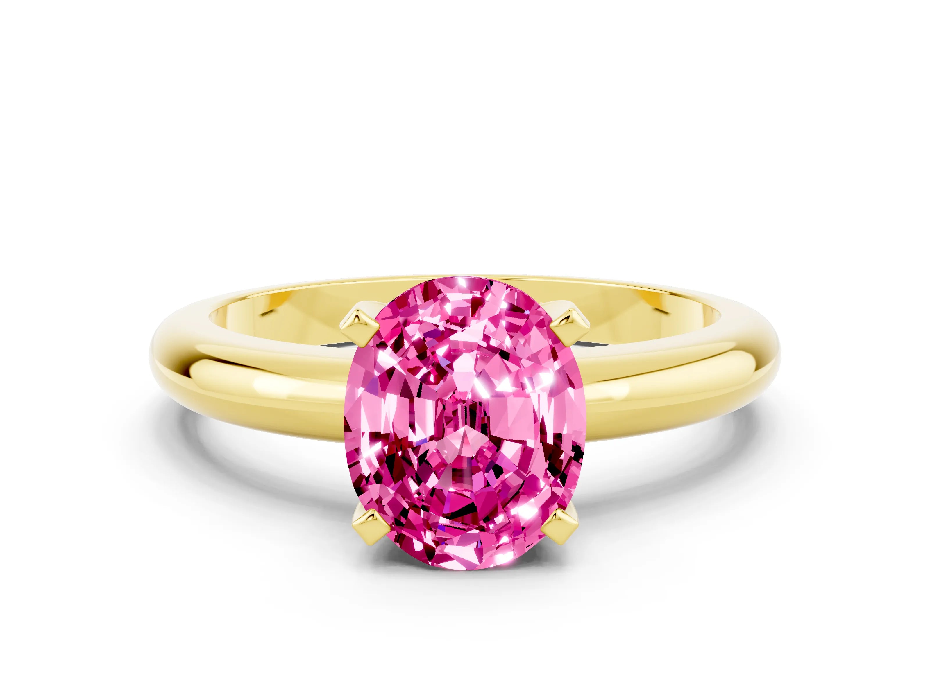Yellow gold Oval Cut Pink Sapphire Solitaire Engagement Ring with Round Band and Four-Prong Setting_24