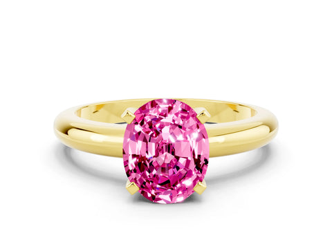Yellow gold Oval Cut Pink Sapphire Solitaire Engagement Ring with Round Band and Four-Prong Setting_24