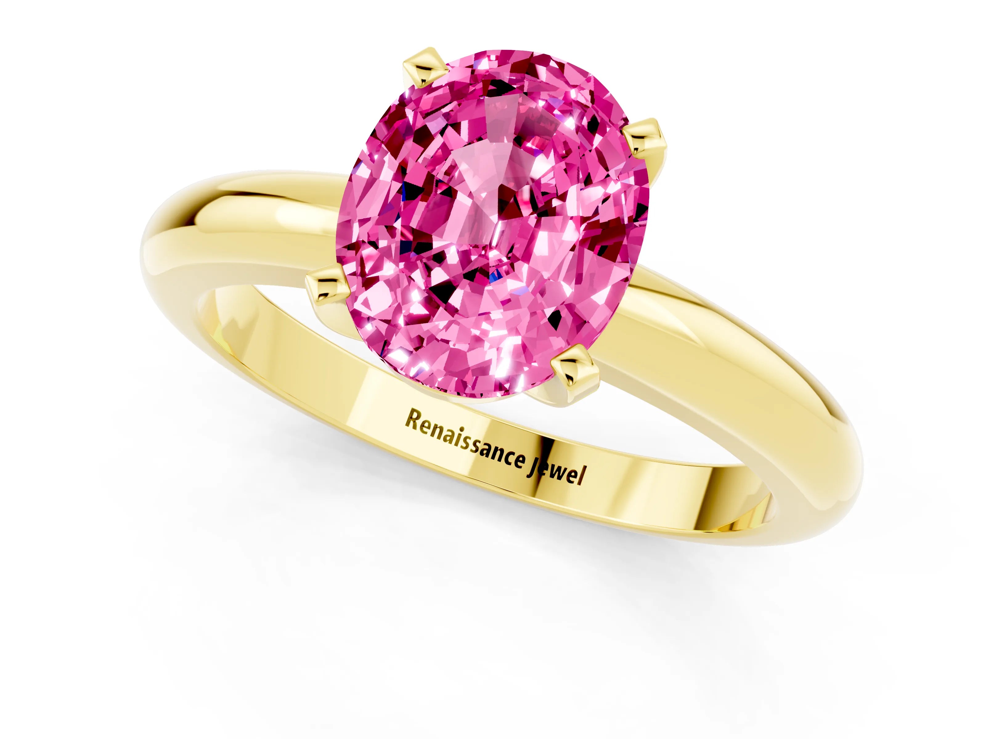 Yellow gold Oval Cut Pink Sapphire Solitaire Engagement Ring with Round Band and Four-Prong Setting_25