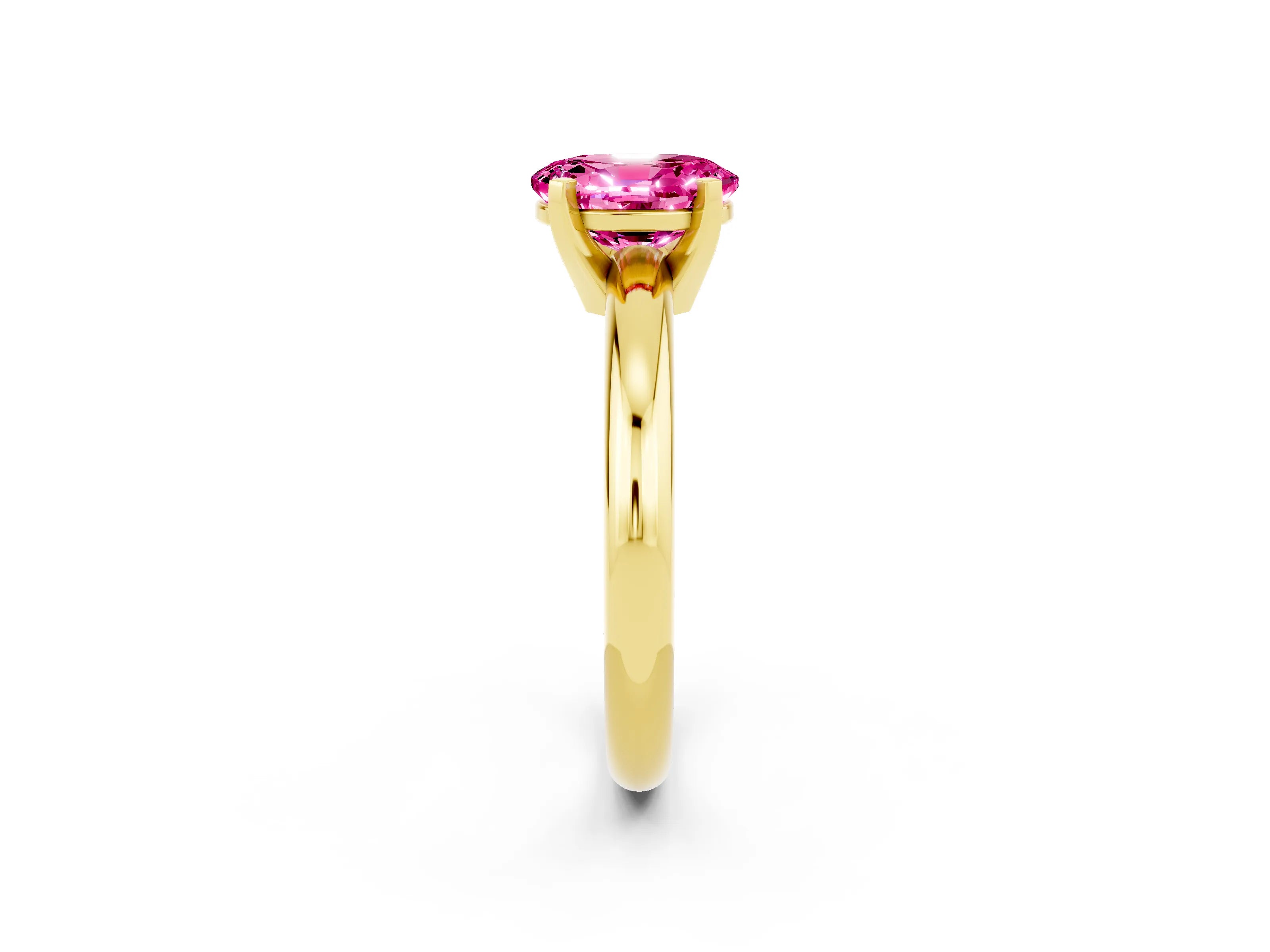 Yellow gold Oval Cut Pink Sapphire Solitaire Engagement Ring with Round Band and Four-Prong Setting_26