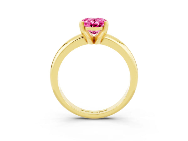 Yellow gold Oval Cut Pink Sapphire Solitaire Engagement Ring with Round Band and Four-Prong Setting