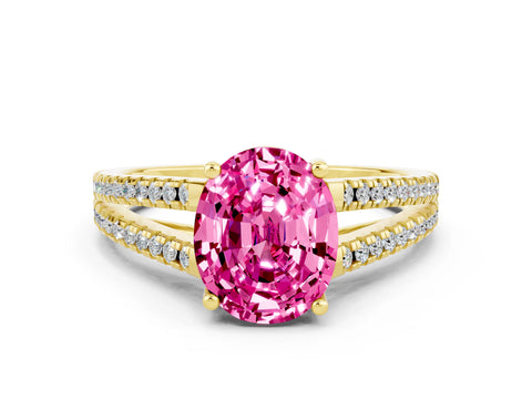 Yellow gold Oval Cut Pink Sapphire Solitaire Engagement Ring with Split Shank Pavé Band_12
