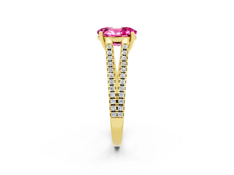 Yellow gold Oval Cut Pink Sapphire Solitaire Engagement Ring with Split Shank Pavé Band_14