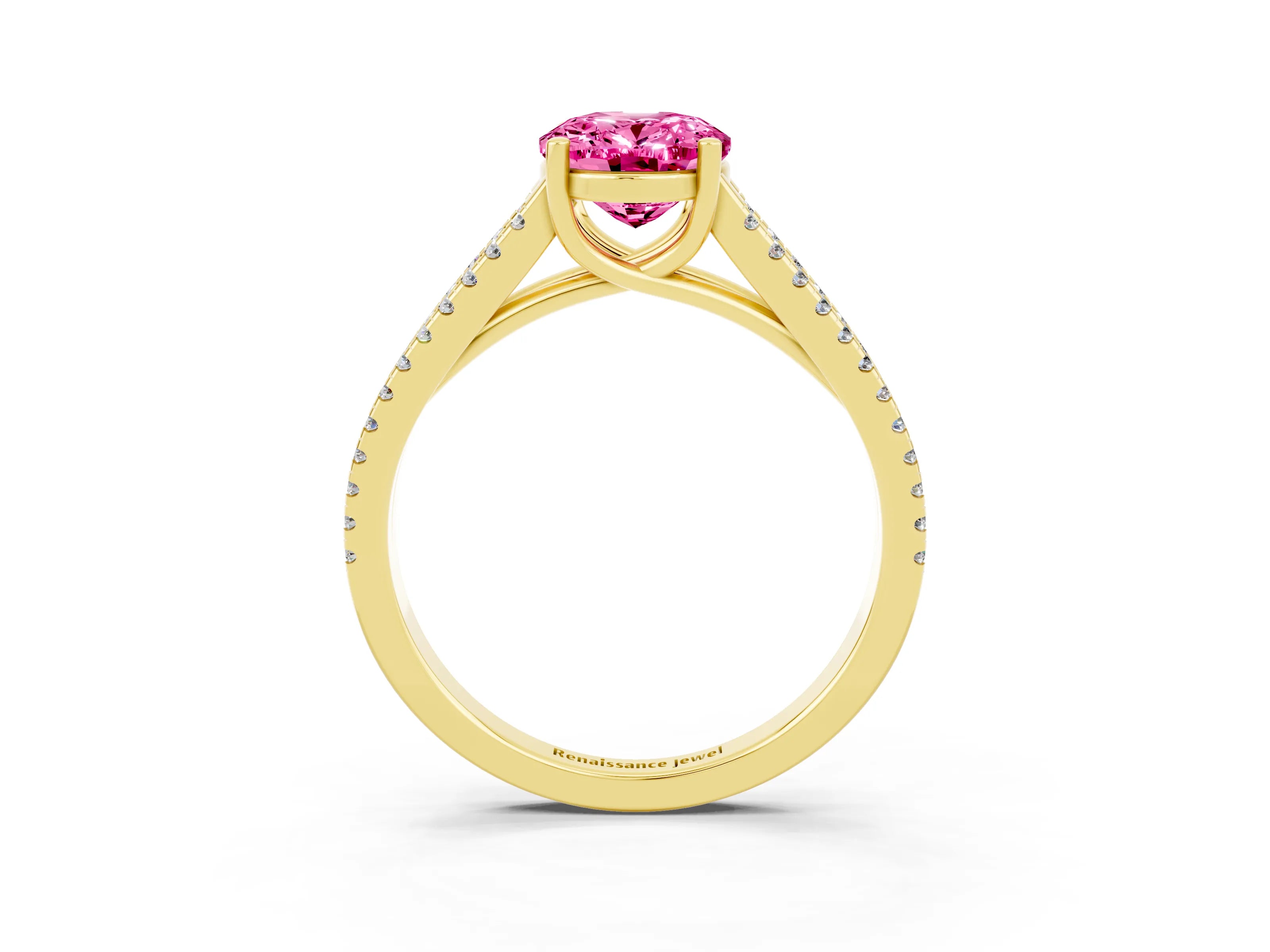 Yellow gold Oval Cut Pink Sapphire Solitaire Engagement Ring with Split Shank Pavé Band_15