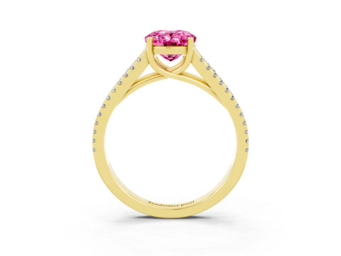 Yellow gold Oval Cut Pink Sapphire Solitaire Engagement Ring with Split Shank Pavé Band_15