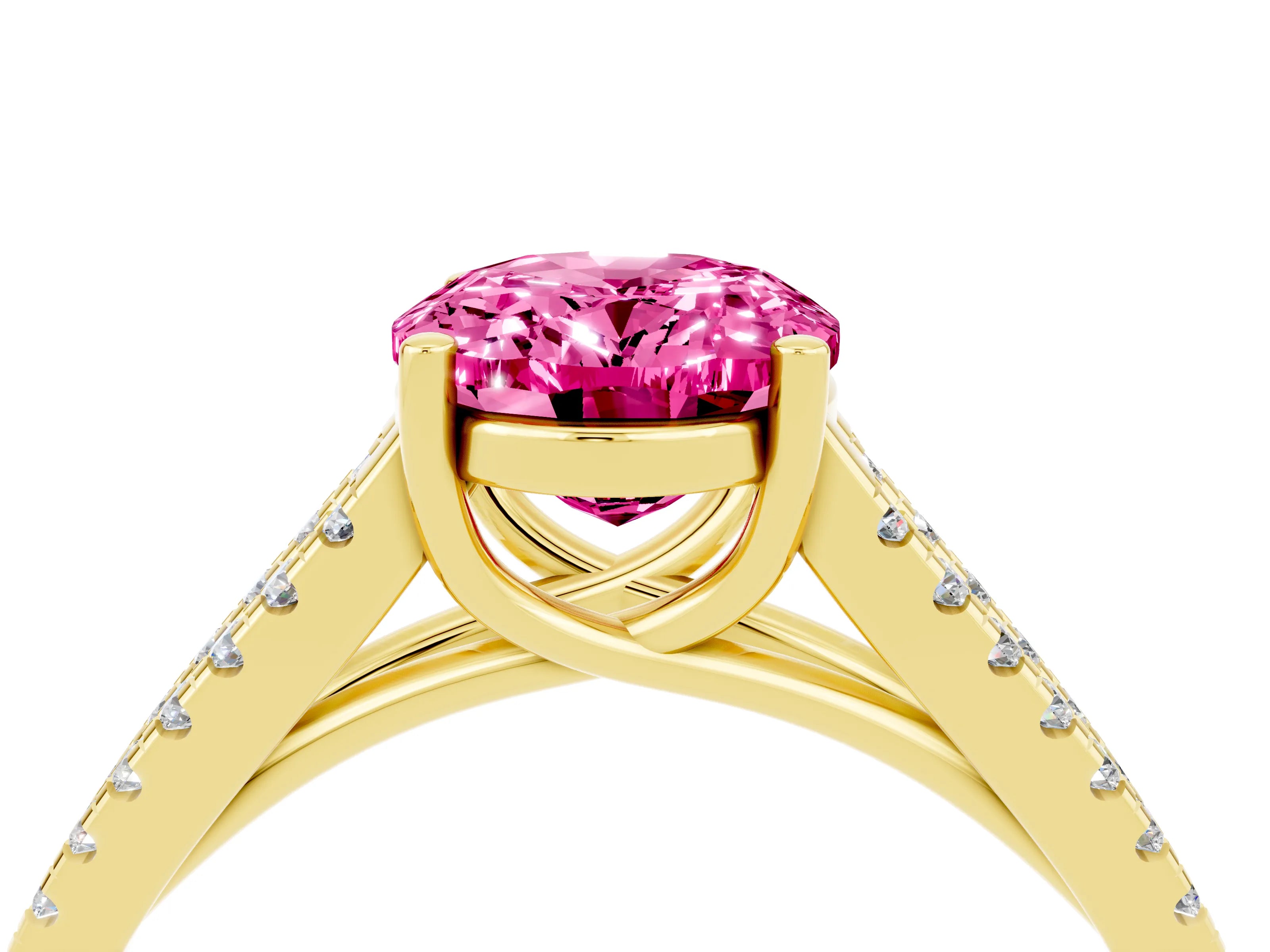 Yellow gold Oval Cut Pink Sapphire Solitaire Engagement Ring with Split Shank Pavé Band_16