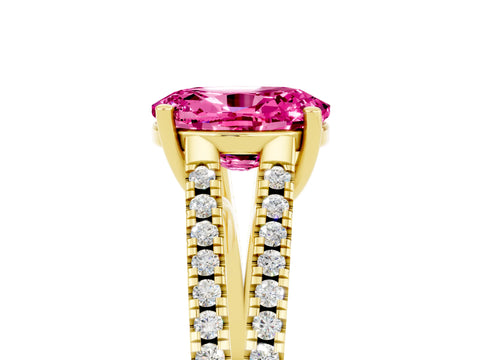 Yellow gold Oval Cut Pink Sapphire Solitaire Engagement Ring with Split Shank Pavé Band_17