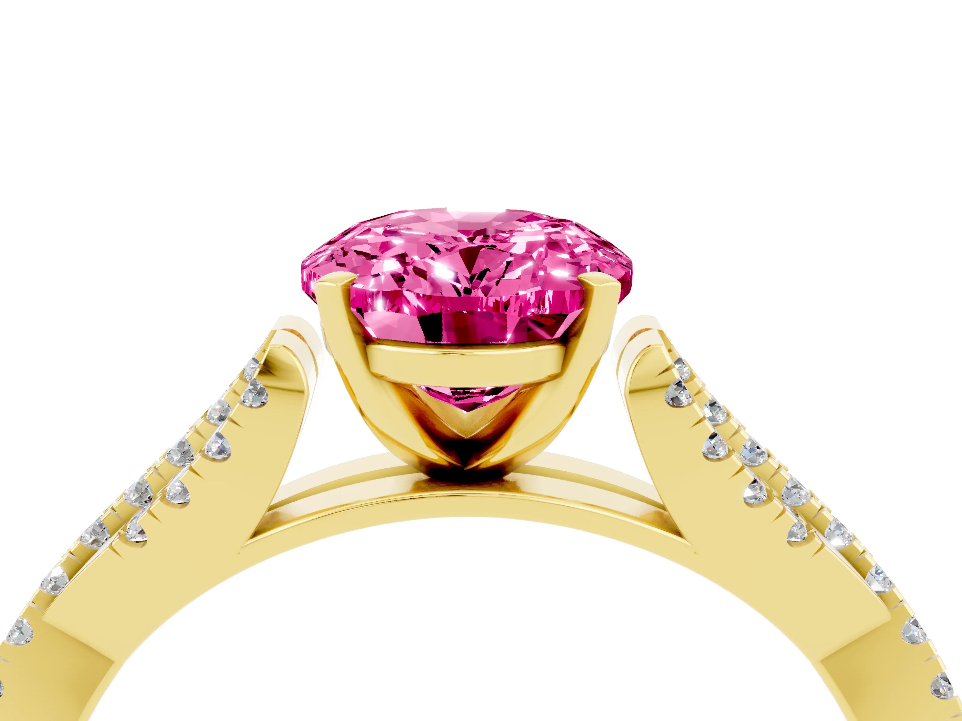 Yellow gold Oval Cut Pink Sapphire Solitaire Engagement Ring with Twisted Pavé Band and Four-Prong Setting_16