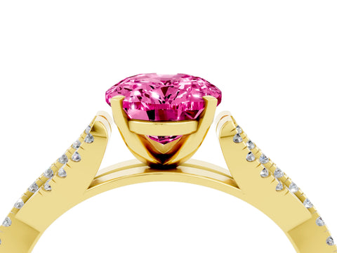 Yellow gold Oval Cut Pink Sapphire Solitaire Engagement Ring with Twisted Pavé Band and Four-Prong Setting_16