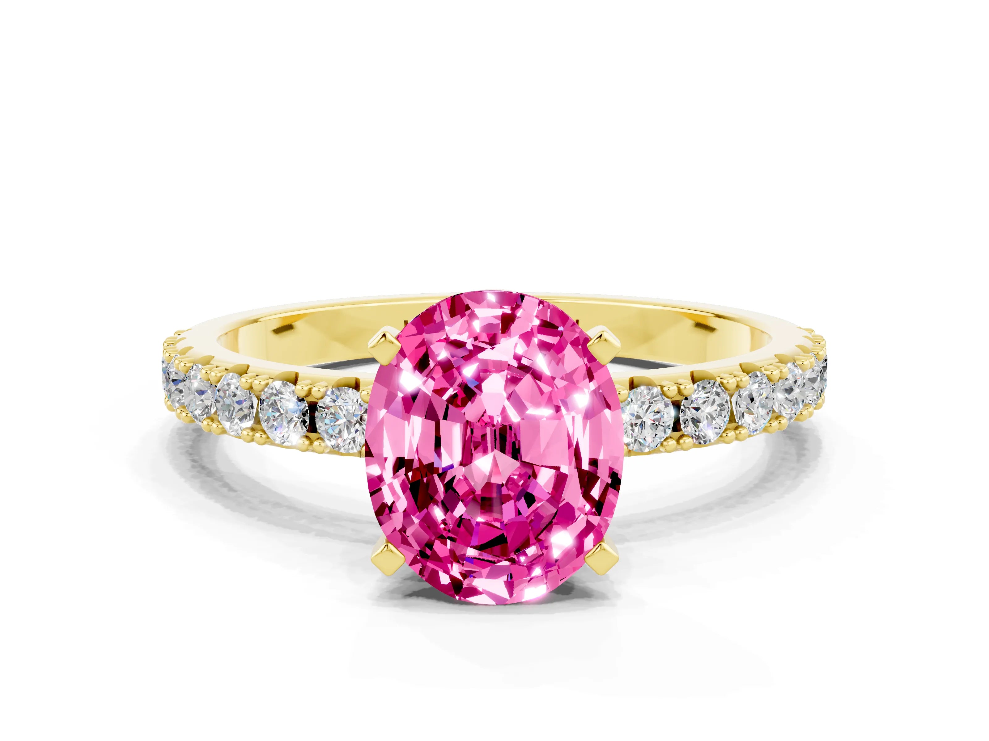 Yellow gold Oval Cut Pink Sapphire Solitaire Pavé Band with Four-Prong Setting_24