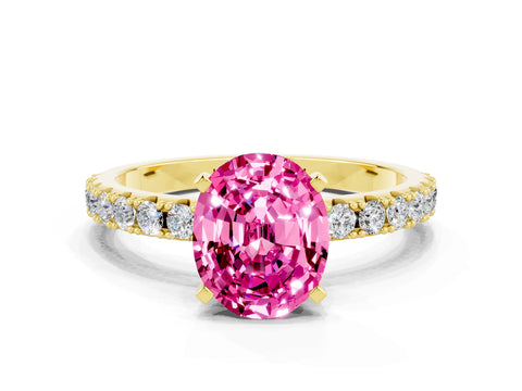 Yellow gold Oval Cut Pink Sapphire Solitaire Pavé Band with Four-Prong Setting_24