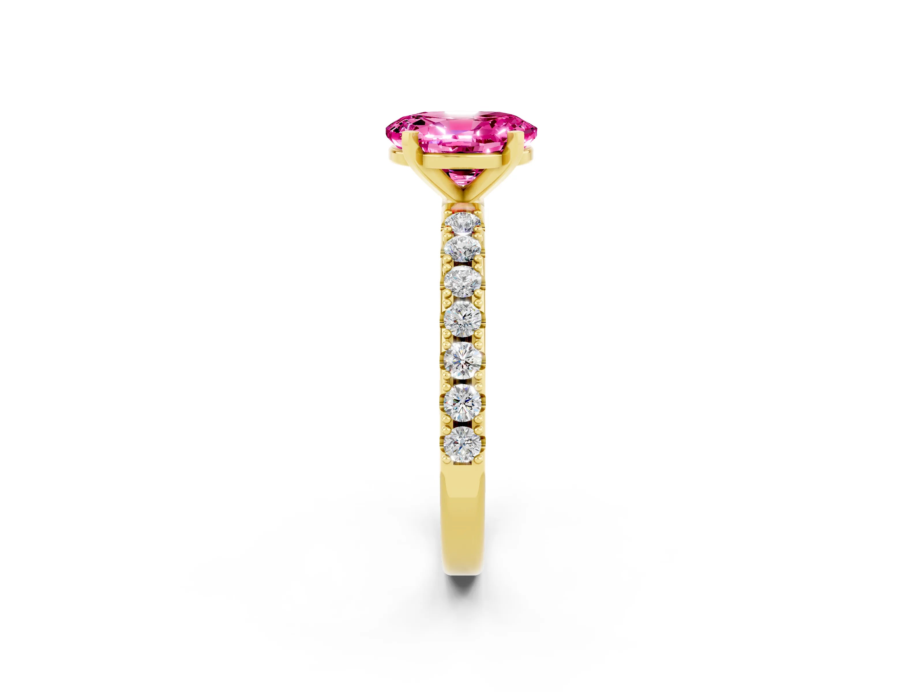 Yellow gold Oval Cut Pink Sapphire Solitaire Pavé Band with Four-Prong Setting_26
