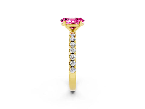 Yellow gold Oval Cut Pink Sapphire Solitaire Pavé Band with Four-Prong Setting_26