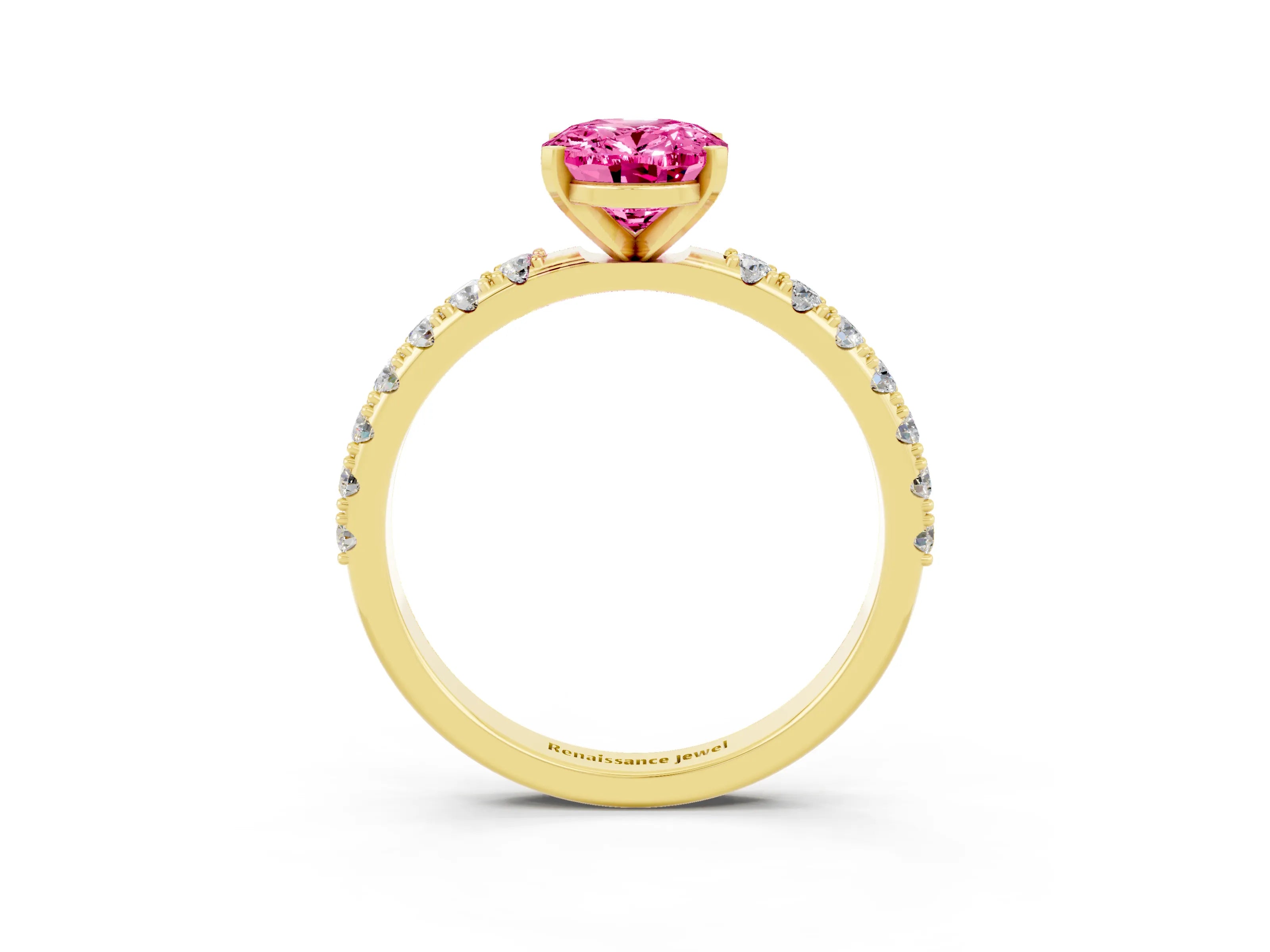 Yellow gold Oval Cut Pink Sapphire Solitaire Pavé Band with Four-Prong Setting_27