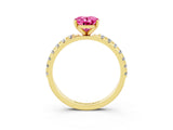 Yellow gold Oval Cut Pink Sapphire Solitaire Pavé Band with Four-Prong Setting_27