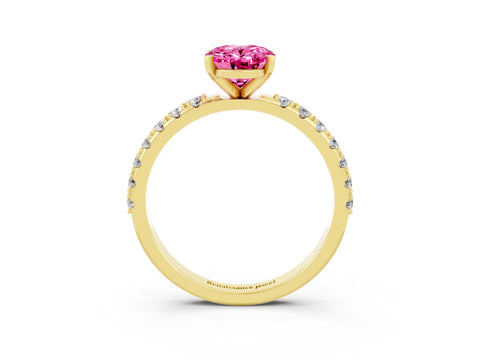 Yellow gold Oval Cut Pink Sapphire Solitaire Pavé Band with Four-Prong Setting_27