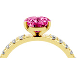 Yellow gold Oval Cut Pink Sapphire Solitaire Pavé Band with Four-Prong Setting_28