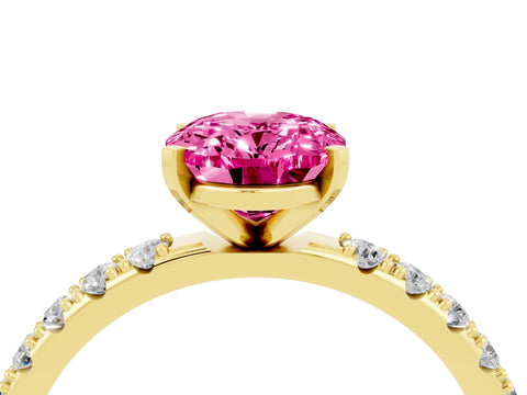 Yellow gold Oval Cut Pink Sapphire Solitaire Pavé Band with Four-Prong Setting_28