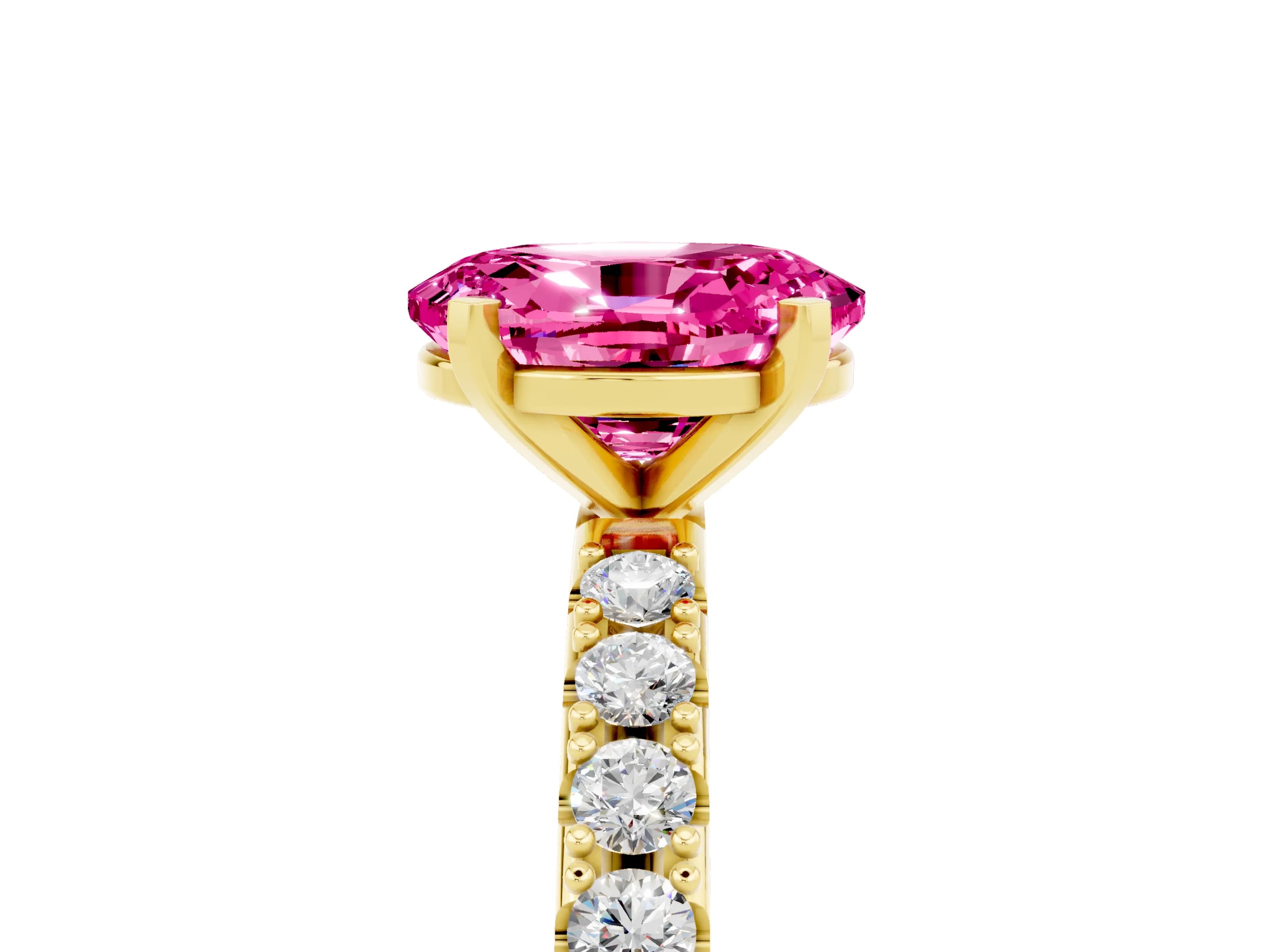 Yellow gold Oval Cut Pink Sapphire Solitaire Pavé Band with Four-Prong Setting_29