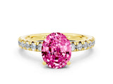 Yellow gold Oval Cut Pink Sapphire Solitaire Pavé Engagement Ring with Round Band and Prong Setting_12