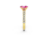 Yellow gold Oval Cut Pink Sapphire Solitaire Pavé Engagement Ring with Round Band and Prong Setting_14