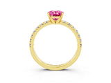 Yellow gold Oval Cut Pink Sapphire Solitaire Pavé Engagement Ring with Round Band and Prong Setting_15