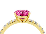 Yellow gold Oval Cut Pink Sapphire Solitaire Pavé Engagement Ring with Round Band and Prong Setting_16