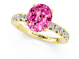 Yellow gold Oval Cut Pink Sapphire Solitaire Pavé Engagement Ring with Round Band and Prong Setting_67