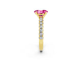 Yellow gold Oval Cut Pink Sapphire Solitaire Pavé Engagement Ring with Round Band and Prong Setting_68