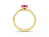 Yellow gold Oval Cut Pink Sapphire Solitaire Pavé Engagement Ring with Round Band and Prong Setting_69