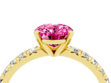 Yellow gold Oval Cut Pink Sapphire Solitaire Pavé Engagement Ring with Round Band and Prong Setting_70