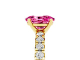 Yellow gold Oval Cut Pink Sapphire Solitaire Pavé Engagement Ring with Round Band and Prong Setting_71