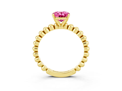 Yellow gold Oval Cut Pink Sapphire Solitaire Ring with Beaded Band and Prong Setting_3
