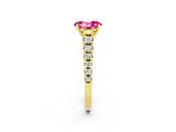 Yellow gold Oval Cut Pink Sapphire Solitaire Ring with Cathedral Setting and Pavé Band_26