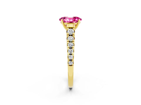 Yellow gold Oval Cut Pink Sapphire Solitaire Ring with Cathedral Setting and Pavé Band_26