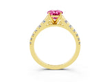 Yellow gold Oval Cut Pink Sapphire Solitaire Ring with Cathedral Setting and Pavé Band_27