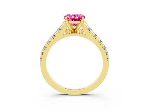 Yellow gold Oval Cut Pink Sapphire Solitaire Ring with Cathedral Setting and Pavé Band_27