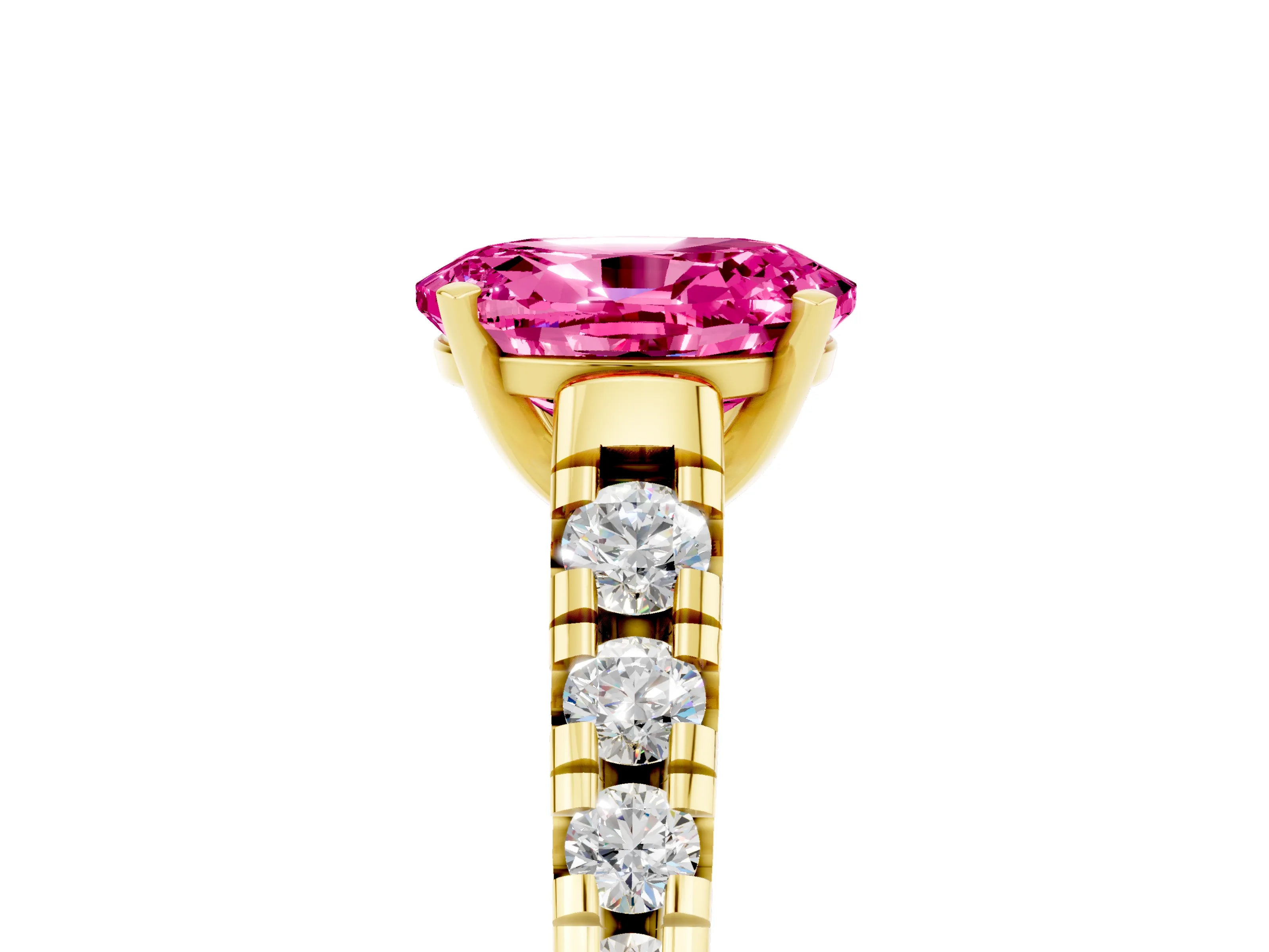 Yellow gold Oval Cut Pink Sapphire Solitaire Ring with Cathedral Setting and Pavé Band_29