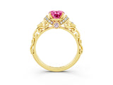 Yellow gold Oval Cut Pink Sapphire Solitaire Ring with Filigree Band and Four-Prong Setting_51