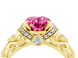 Yellow gold Oval Cut Pink Sapphire Solitaire Ring with Filigree Band and Four-Prong Setting_52