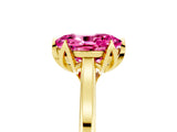 Yellow gold Oval Cut Pink Sapphire Solitaire Ring with Flower Prong Setting and Classic Band_41