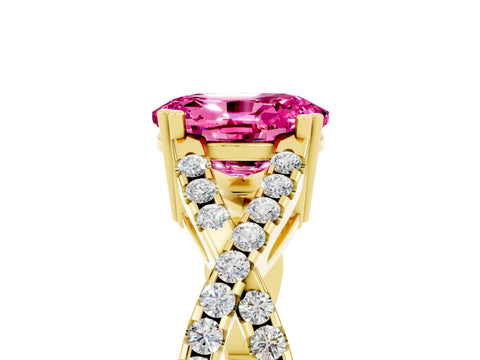 Yellow gold Oval Cut Pink Sapphire Solitaire Ring with Four-Prong Setting and Twisted Pavé Band_17