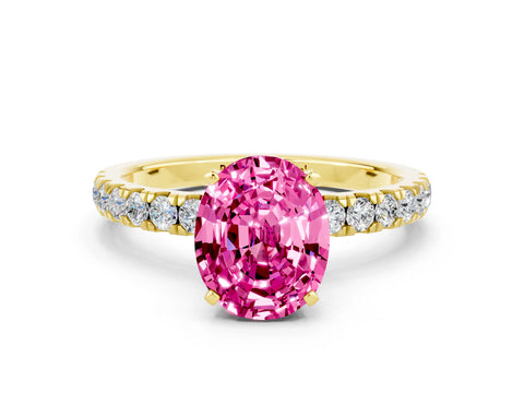 Yellow gold Oval Cut Pink Sapphire Solitaire Ring with Pavé Accents and Four-Prong Setting_24