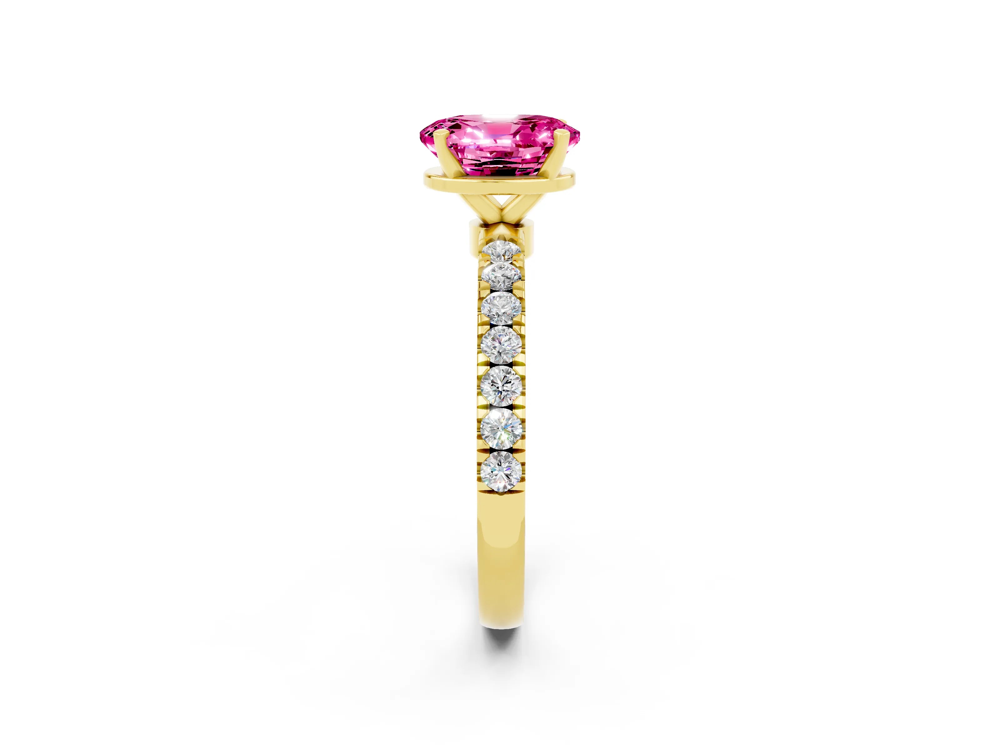 Yellow gold Oval Cut Pink Sapphire Solitaire Ring with Pavé Accents and Four-Prong Setting_26