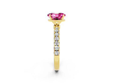 Yellow gold Oval Cut Pink Sapphire Solitaire Ring with Pavé Accents and Four-Prong Setting_26