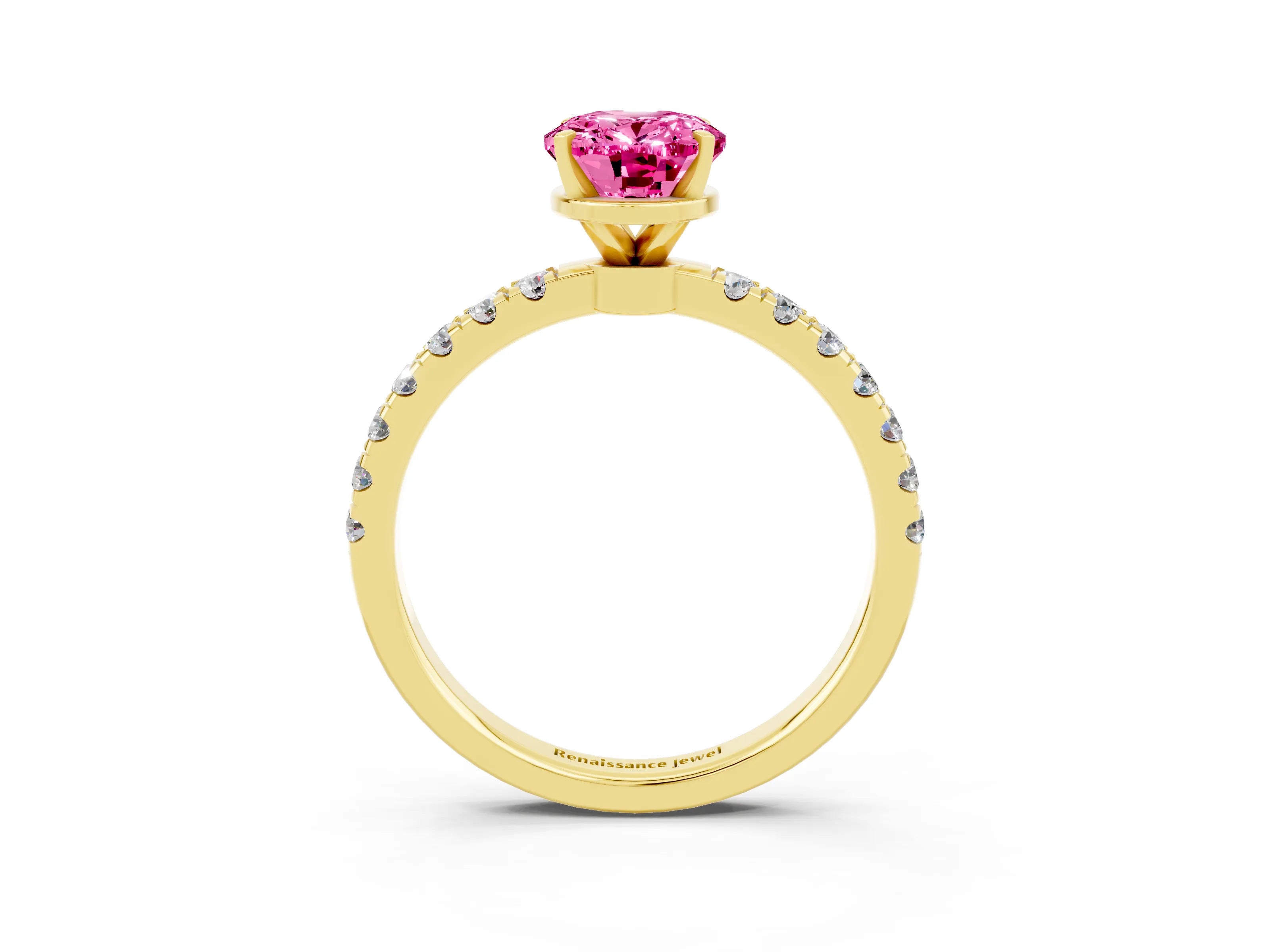 Yellow gold Oval Cut Pink Sapphire Solitaire Ring with Pavé Accents and Four-Prong Setting_27